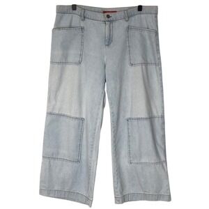ALLEN by ABS Wide-Leg Cropped Jeans‎ Sz 14 Blue Light Wash Patch Pockets Casual